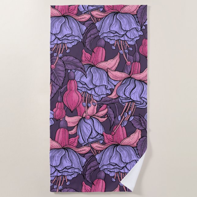 Toalla De Playa Fuchsia en rosa y violeta (Anverso)