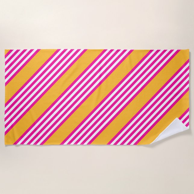 Toalla De Playa Fuchsia y amarillo cinco rayas (Anverso)