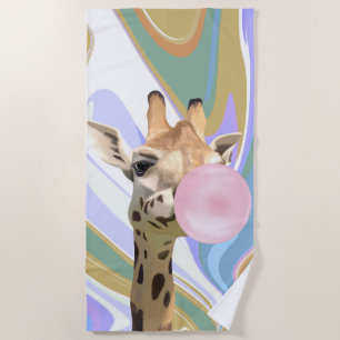 Toalla De Playa Fun Bubblegum Bearing Giraffe Liquid Swirl Blue
