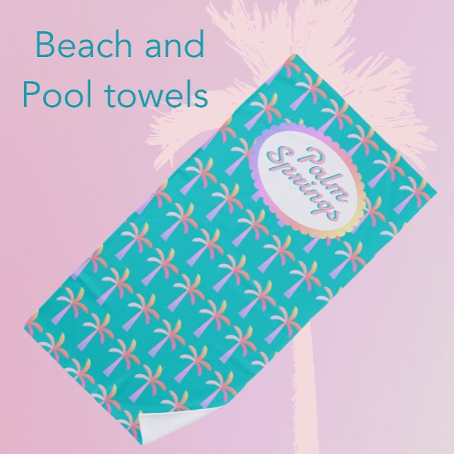 Toalla De Playa Fun Palm Springs Tropical Turquoise Palm Tree (Personalize it!)
