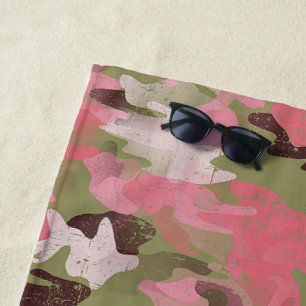 Toalla De Playa Fun Rubor Pink Military Green Camouflation Pattern