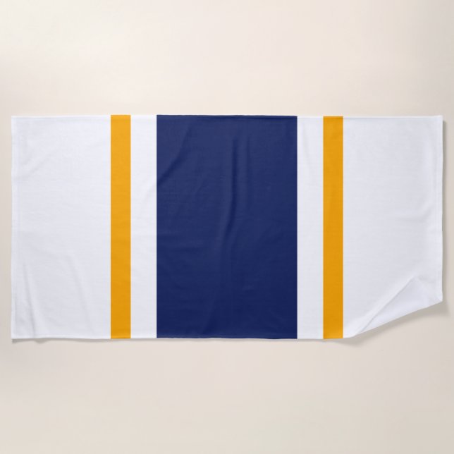 Toalla De Playa Fun Sporty Navy franjas de Carreras blanca amarill (Anverso)