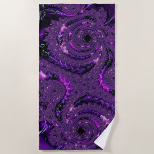 Toalla De Playa Funky Bold Boho Purple Digital Resumen Fractal