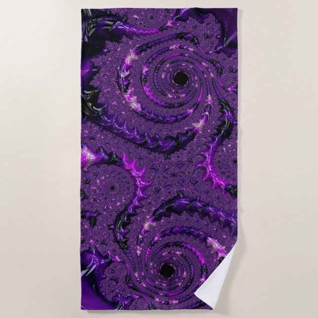 Toalla De Playa Funky Bold Boho Purple Digital Resumen Fractal (Anverso)