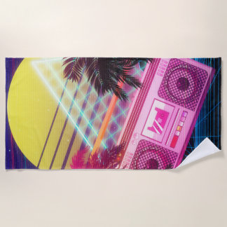 Toalla De Playa Funky boombox rosa de los 80 con palmeras