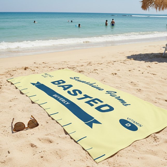 Toalla De Playa Funny BASTED Butter Stick Personalized Yellow  (Custom Stick of Butter Beach Towel. Personalize with your name and customize all text)