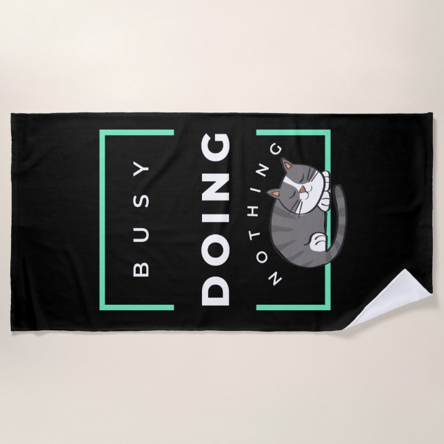 TOALLA DE PLAYA FUNNY CAT BUSY NO HACE NADA (Anverso)