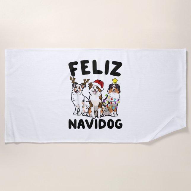 Toalla De Playa Funny Feliz Navidog Australian Shepherd lover (Anverso)