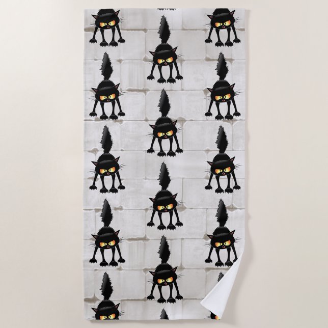 Toalla De Playa Funny Fierce Black Cat Cartoon  (Anverso)
