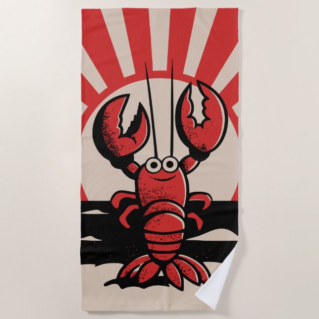 Toalla De Playa Funny Lobster – Retro Beach Design (Anverso)
