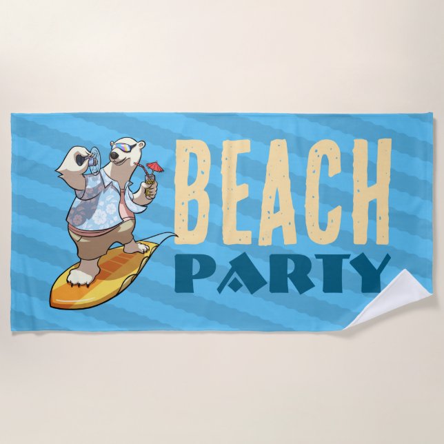 Toalla De Playa Funny Surfing Polar Bear Beach Fiesta Personalizad (Anverso)