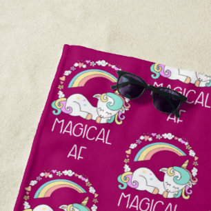 Toalla De Playa Funny Unicorn diciendo AF mágico