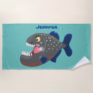 Toalla De Playa Furioso ilustracion personalizado de piranha