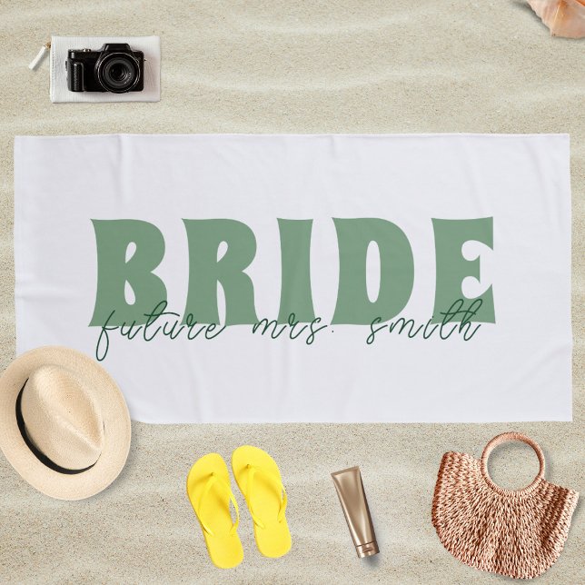Toalla De Playa Futuro de novia Sra. Nombre personalizado Blanco y (Subido por el creador)