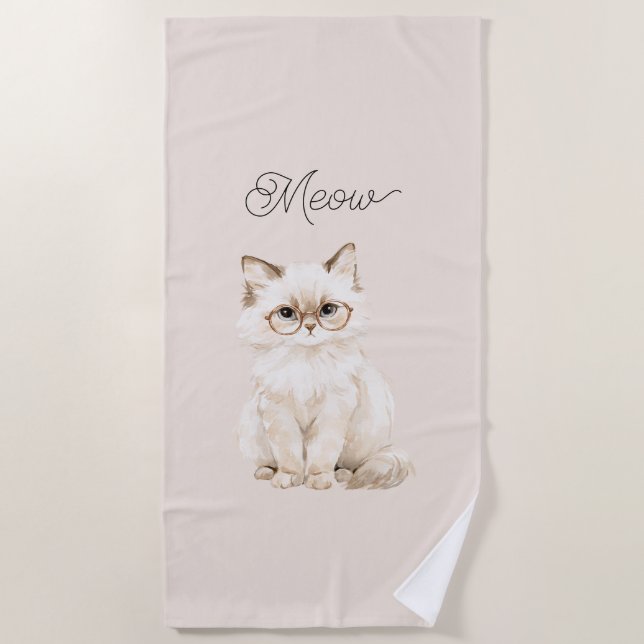 Toalla De Playa Gafas de gato blanco crema (Anverso)