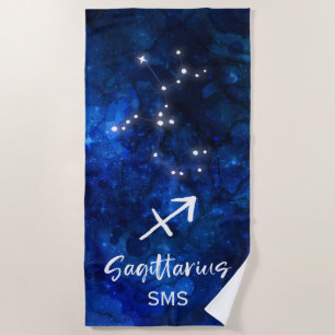 Toalla De Playa Galaxia de Constelación Sagittarius Zodiac Monogra