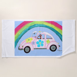 Toalla De Playa Galgo en Coche Hippie en la Playa