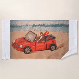 Toalla De Playa Galgo en coche rojo en la Playa