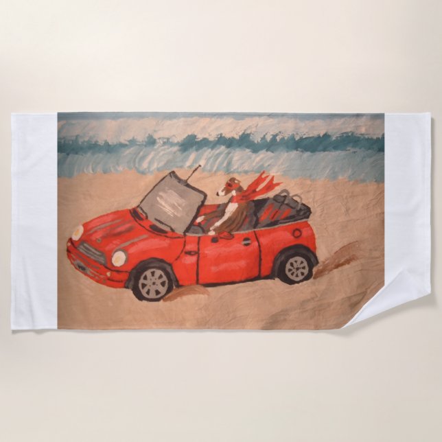 Toalla De Playa Galgo en coche rojo en la Playa (Anverso)
