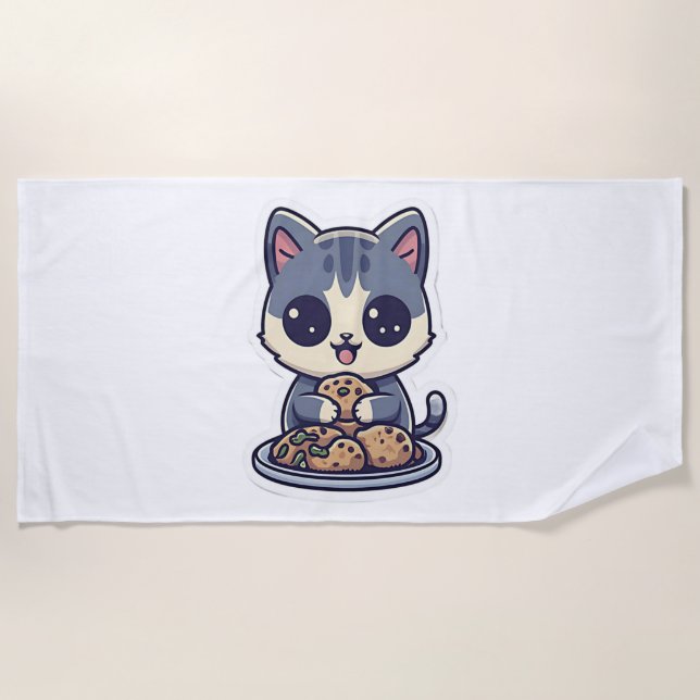 Toalla De Playa Galletas para comer gato Clásico de camiseta (Anverso)