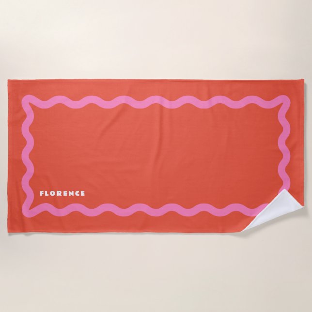 Toalla De Playa Garabato rosa y naranja con texto (Anverso)
