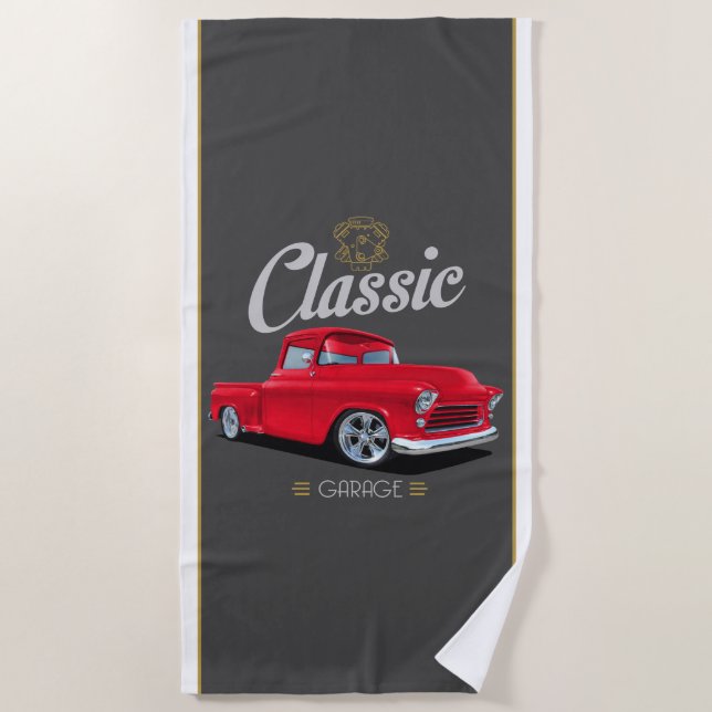 Toalla De Playa Garaje Chevy clásico rojo 1956 (Anverso)