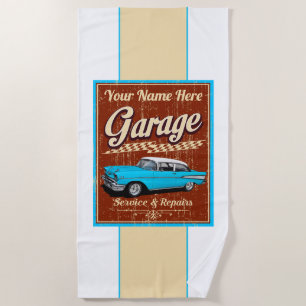 Toalla De Playa Garaje de coche clásico Blue 1957 personalizado