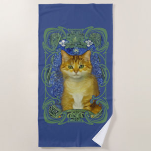Toalla De Playa Gatito lindo en estilo Art Nouveau vintage