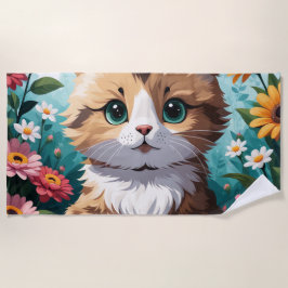 Toalla De Playa Gatitos y flores