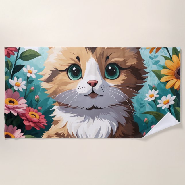 Toalla De Playa Gatitos y flores (Anverso)