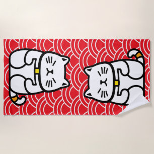 Toalla De Playa Gato afortunado japonés o Maneki-Neko