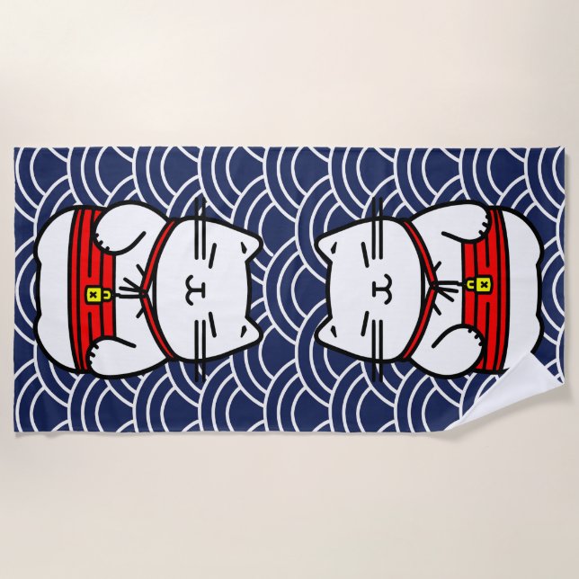 Toalla De Playa Gato afortunado japonés o Maneki-Neko (Anverso)