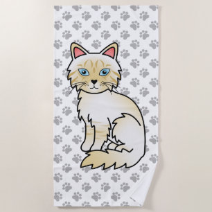 Toalla De Playa Gato atigrado crema Birman / Ragdoll Lindo Gato & 