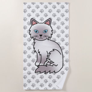 Toalla De Playa Gato Birman / Ragdoll de punto lila / Gato y patas