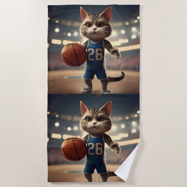 Toalla De Playa Gato de baloncesto, (Anverso)
