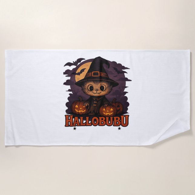 Toalla De Playa Gato de Halloween de fantasía y estiloso inspiraci (Anverso)