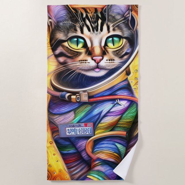 Toalla De Playa Gato de neón futurista (Anverso)