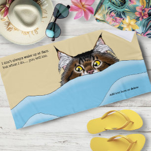 Toalla De Playa Gato de Tabby Peeking Blue Funny