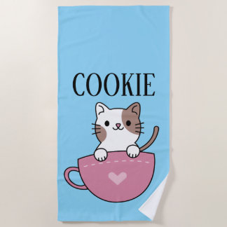 Toalla De Playa Gato de taza de té personalizado