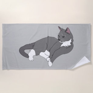 Toalla De Playa Gato de Tuxedo Gris y Blanco