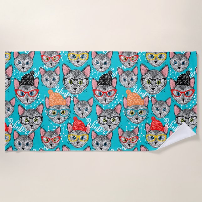 Toalla De Playa Gato en el gorra (Anverso)