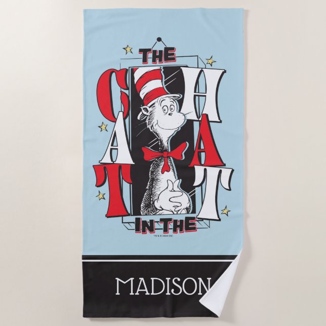 Toalla De Playa Gato en el Gorra | Texto de B&W (Anverso)