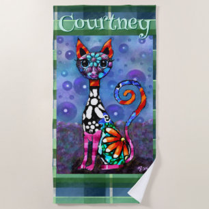 Toalla De Playa Gato Gatito Divertido De Ojos Grandes Personalizad