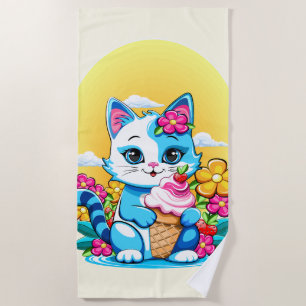 Toalla De Playa Gato Kitty con helado Summer Kawaii Personaje