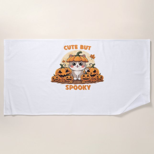 Toalla De Playa Gato lindo de Halloween con calabazas - Kawaii Spo (Anverso)