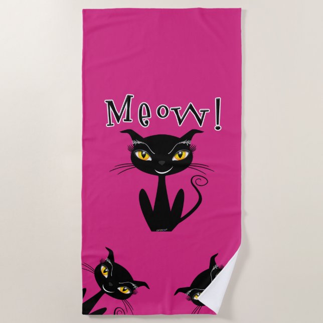 Toalla De Playa Gato Negro Caprichoso ¡Miau! (Anverso)