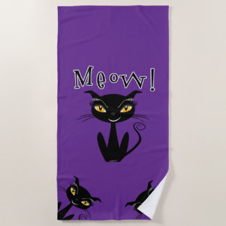 Toalla De Playa Gato Negro Caprichoso ¡Miau!