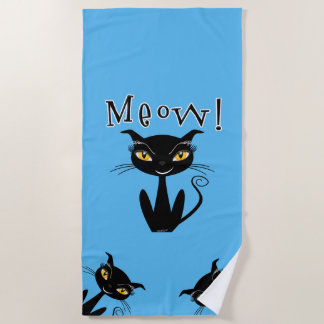 Toalla De Playa Gato Negro Caprichoso ¡Miau!