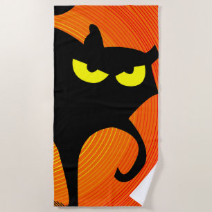 Toalla De Playa Gato negro con ojos amarillos