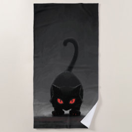 Toalla De Playa Gato negro con ojos rojos – Arte minimalista oscur